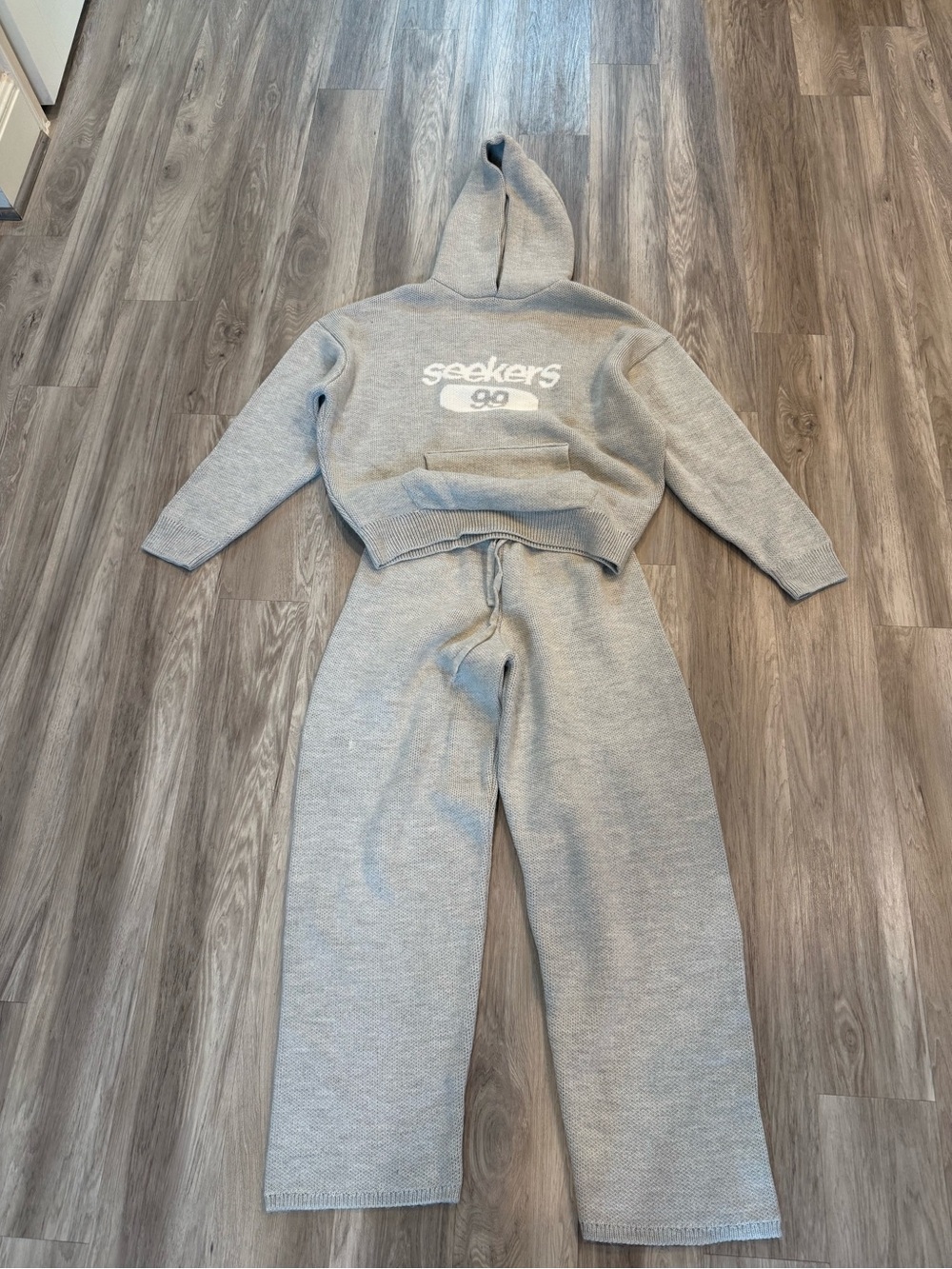 Grey Knit Track Pants — Wide-Leg Joggers and hoodie
